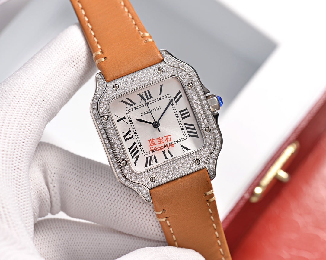 SANTOS LADY 35MM QUARTZ STEEL CASE LEATHER