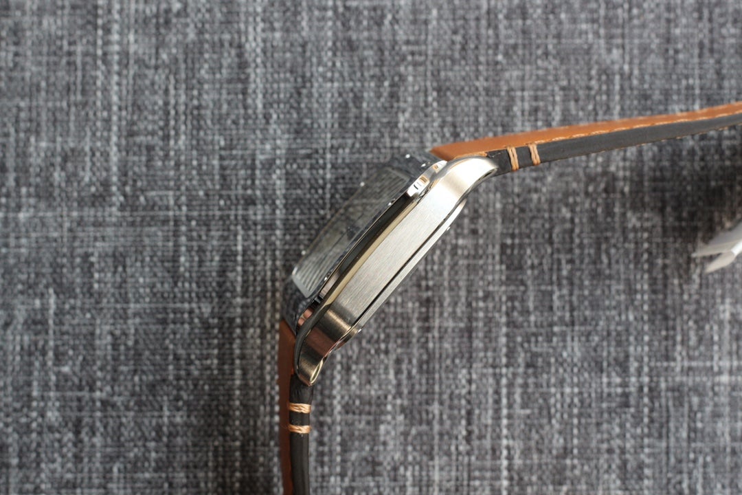 SANTOS 34MM STEEL CASE BROWN LEATHER