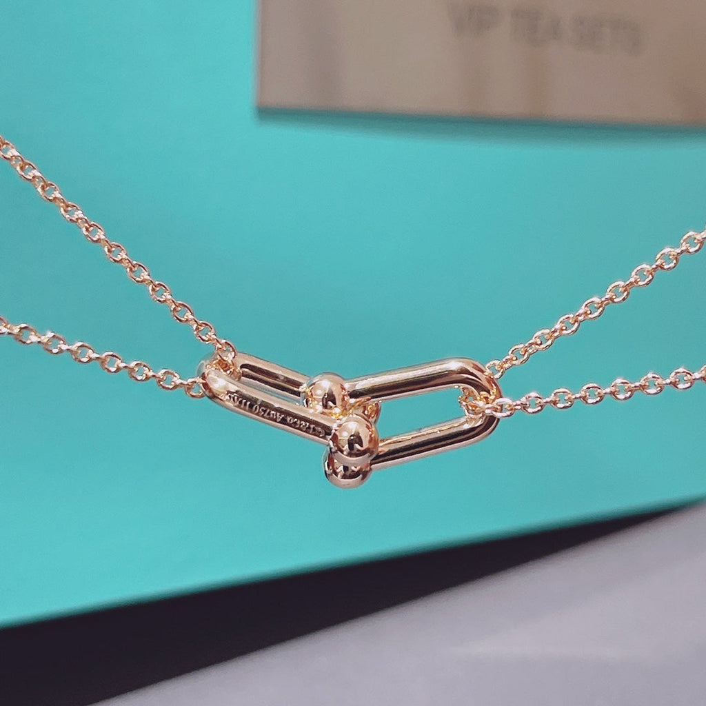 HARDWEAR DOUBLE LINK PEDANT PINK GOLD NECKLACE