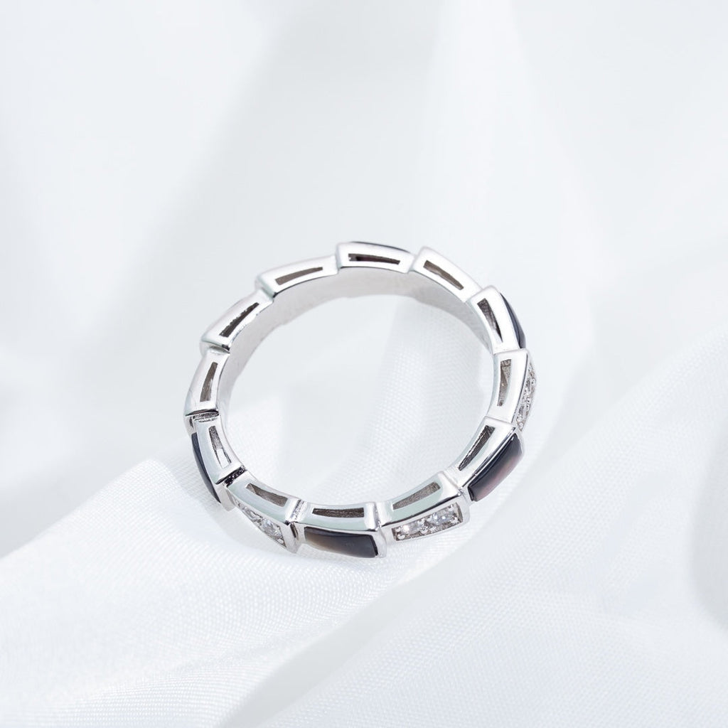 SERPENTI RING SILVER  DIAMOND BLACK MOP 3MM