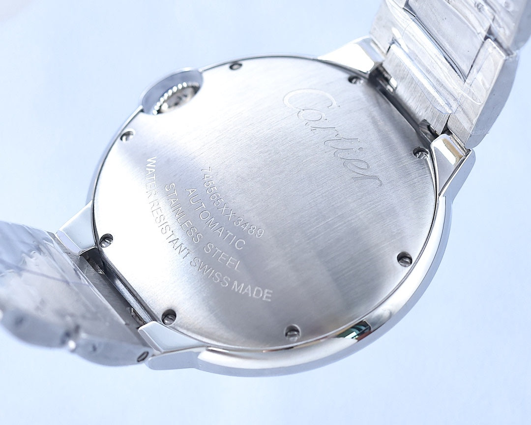 BALLON BLEU 36MM OPEN HEART PINK DIAMOND NUMERALS STEEL STRAP