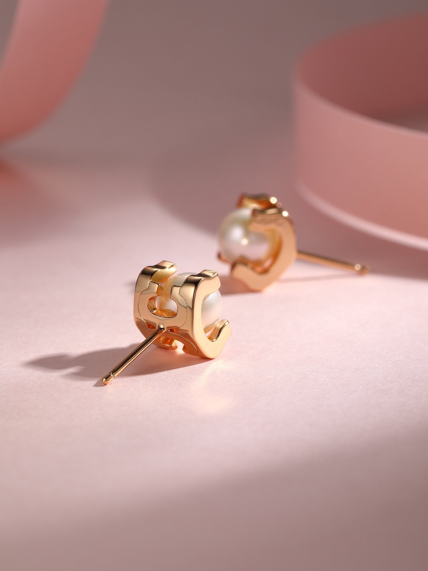 AKOYA PEARLS 6MM PINK GOLD STUD EARRINGS