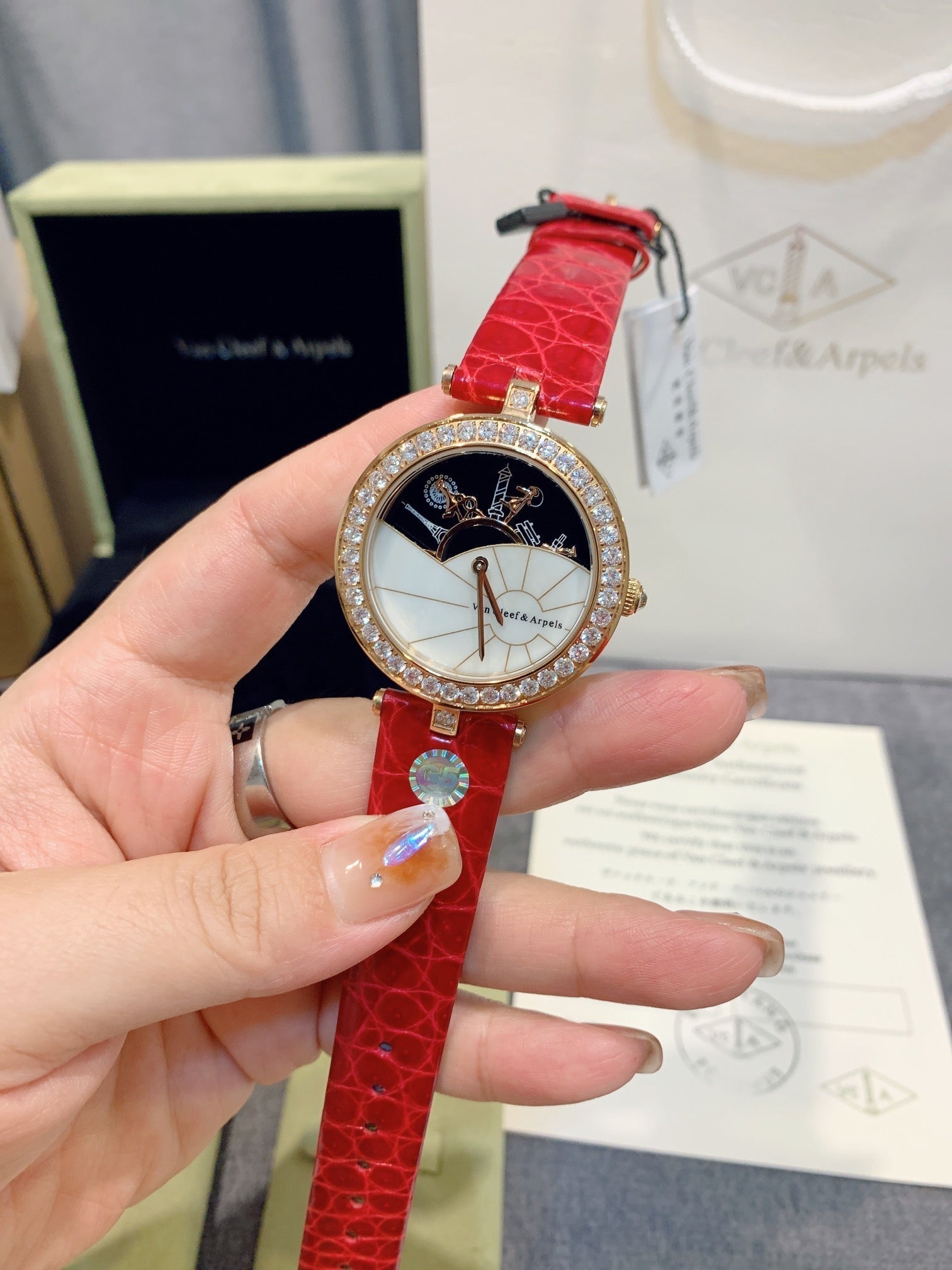 LADY ARPELS WATCHS PINK GOLD DIAMOND PAVED