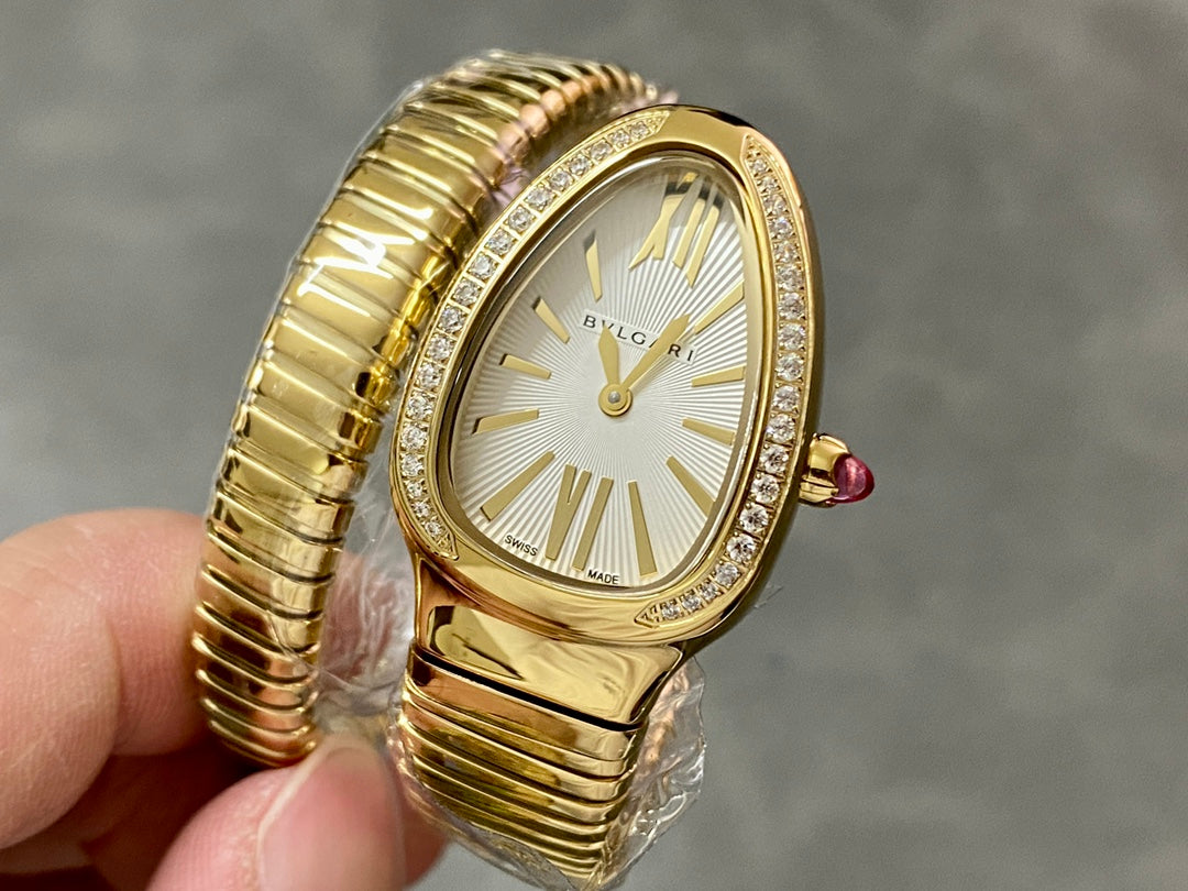 SERPENTI SPIGA GOLD DIAMOND BEZEL WHITE DIAL