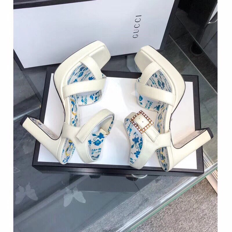 GG HIGH SANDAL WHITE CALFSKIN WITH PATTERNS