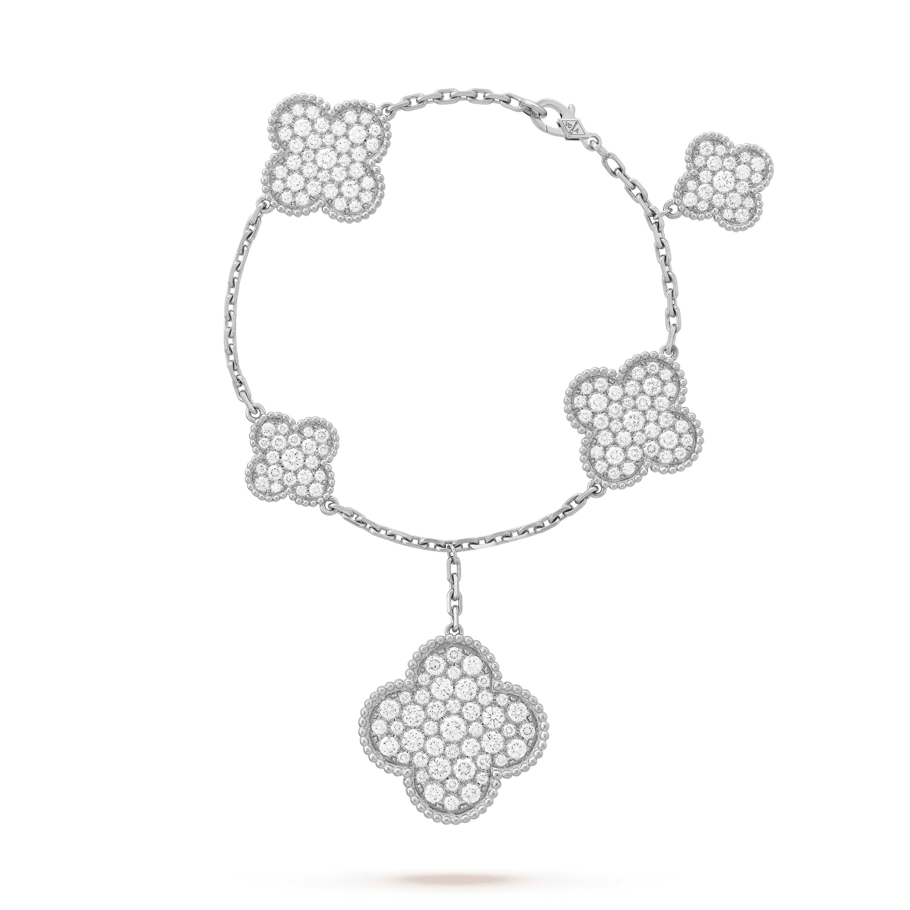 CLOVER 5 MOTIFS BIG SILVER DIAMOND BRACELET