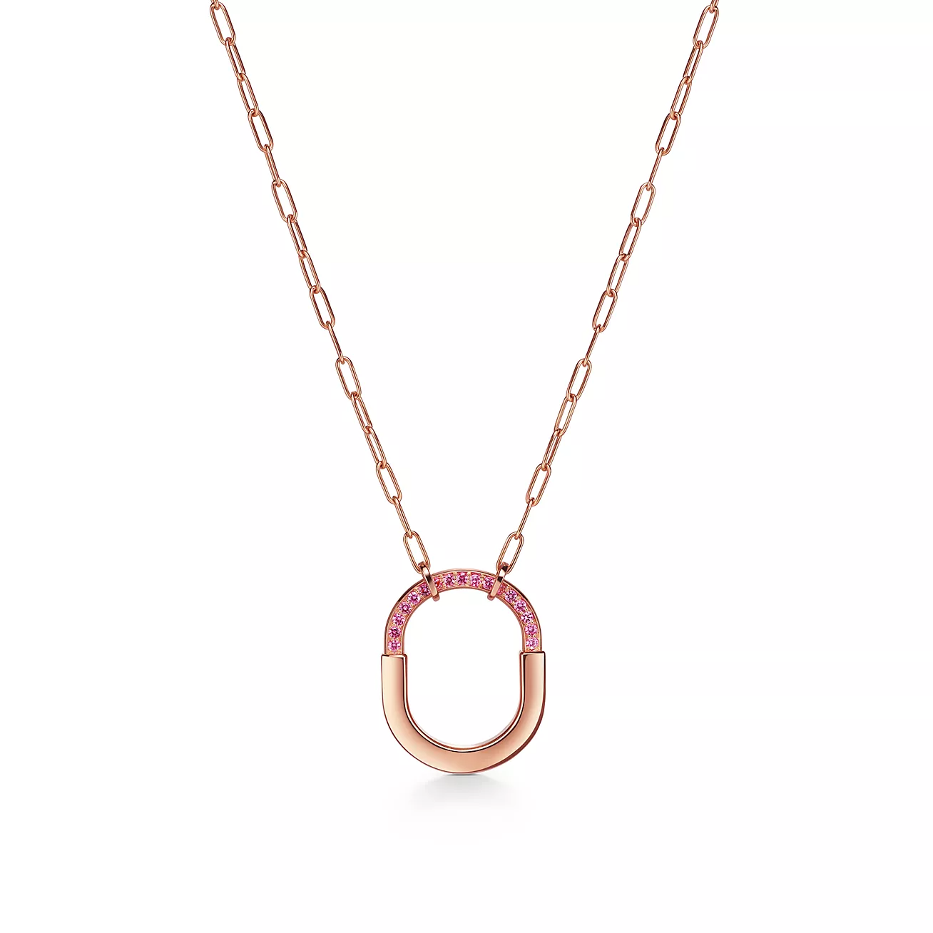 LOCK MEDIUM PENDANT PINK DIAMOND PINK GOLD NECKLACE