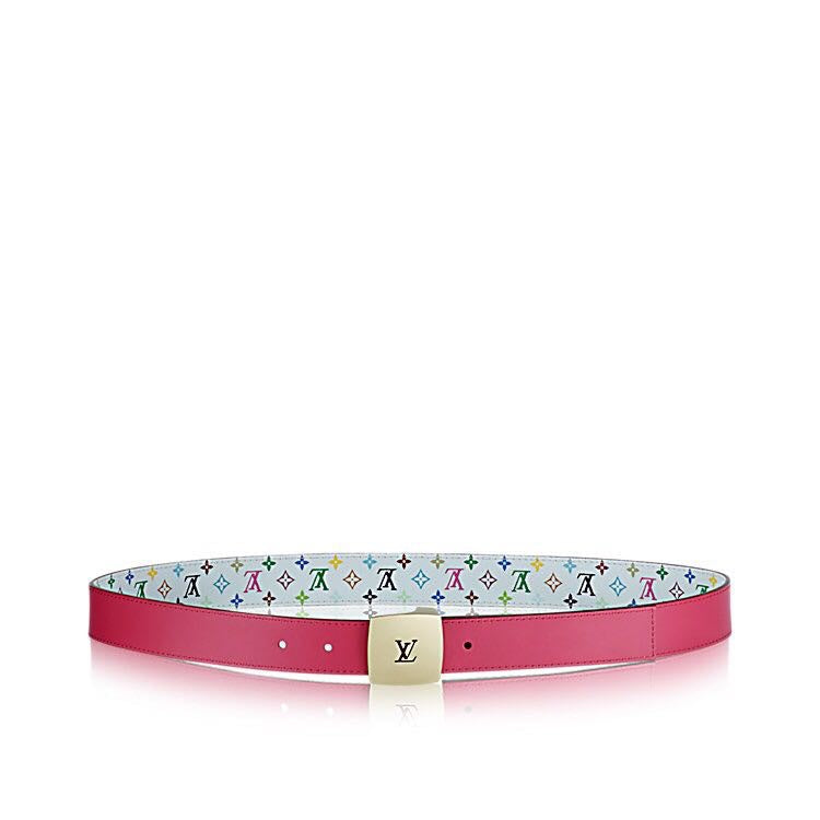 LV 35 MM BELT MULTICOLOR WHITE MIX LIGHT PINK MONOGRAM CALFSKIN GOLD HARDWARE