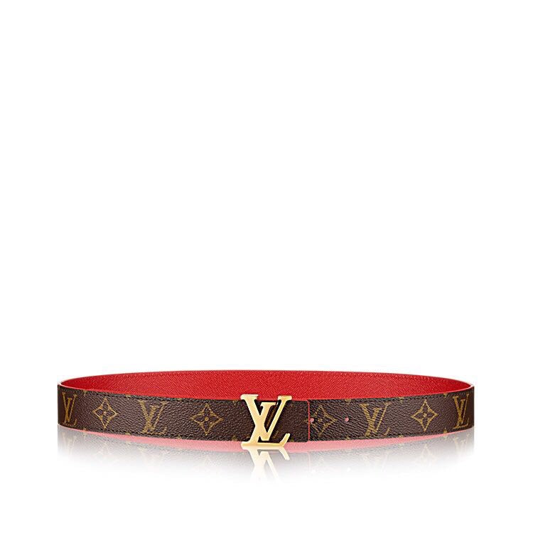 LV FLOWERGRAM 30MM REVERSIBLE BELT IN CHERRY RED CALFSKIN GOLD HARDWARE