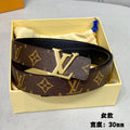 LV INITIALES 30 MM REVERSIBLE BELT IN BROWN MONOGRAM AND BLACK CALFSKIN GOLD HARDWARE