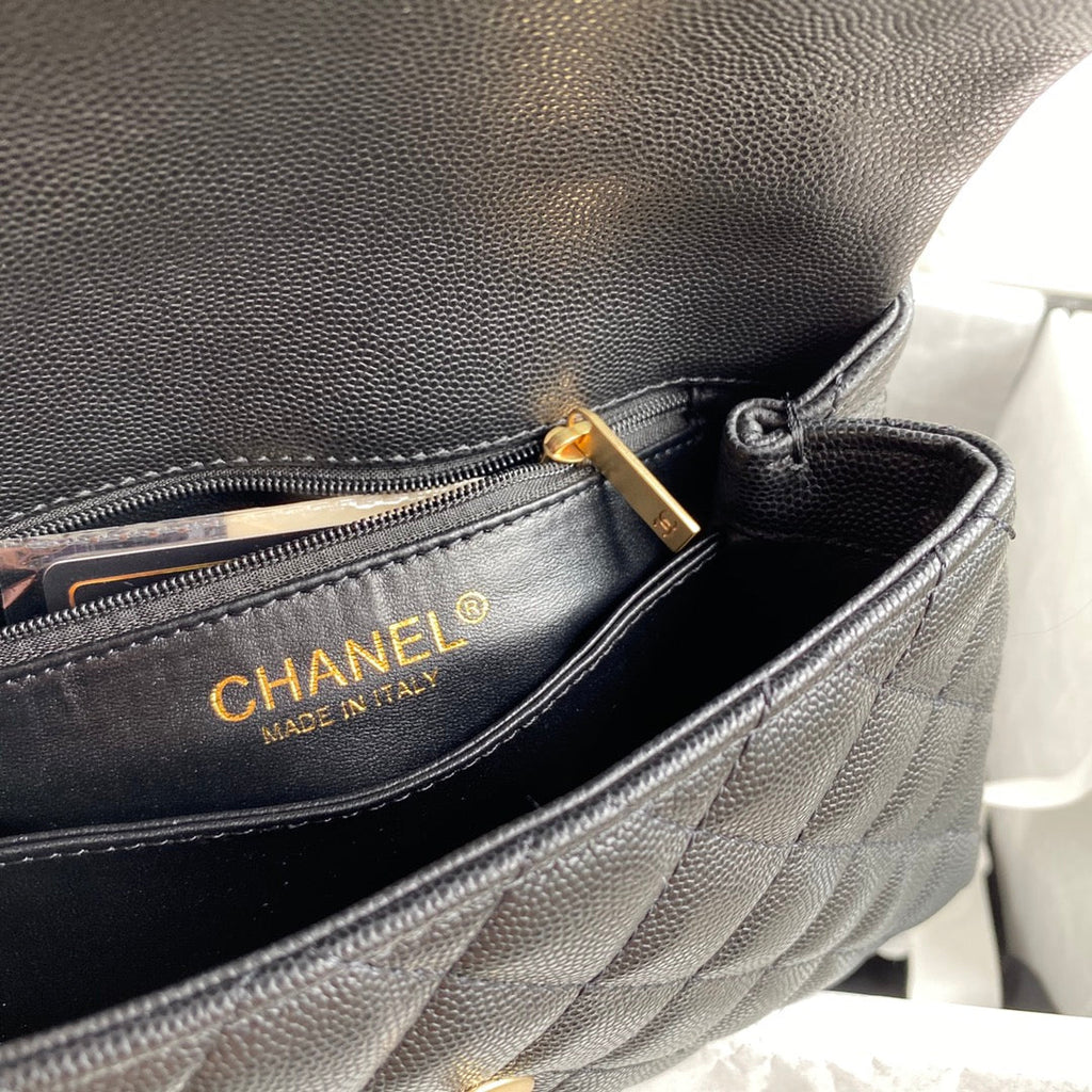 CHANEL 25S COCO HANDLE BAG 23 IN BLACK CAVIAR WITH GOLD HARDWARE