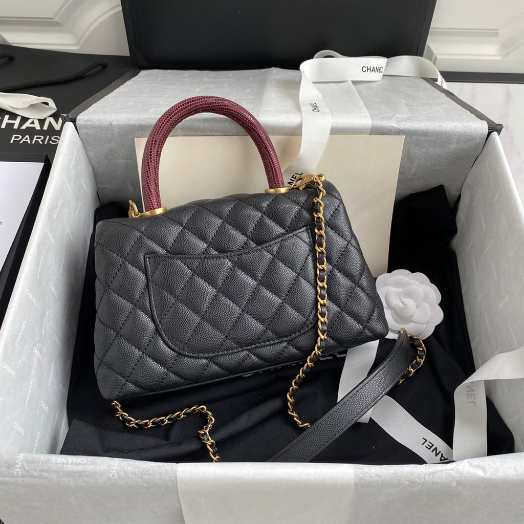 CHANEL 25S COCO HANDLE BAG 23 IN BLACK CAVIAR WITH GOLD HARDWARE