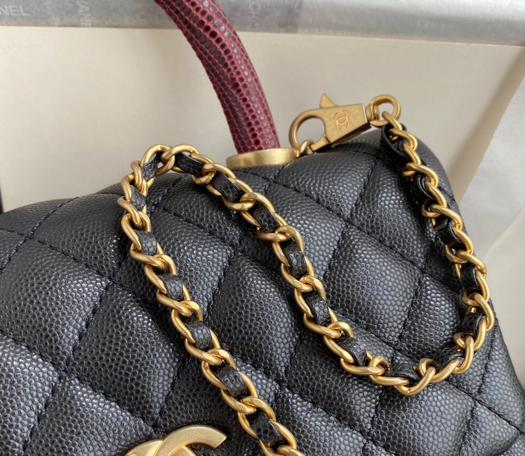 CHANEL 25S COCO HANDLE BAG 23 IN BLACK CAVIAR WITH GOLD HARDWARE