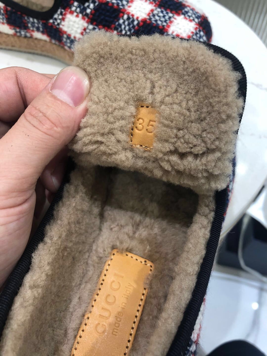 GG HORSEBIT LOAFER IN COLORFUL TWEED AND LAMB FUR LINING