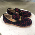 GG HORSEBIT LOAFER IN BLACK MIX RED WOOL AND LAMB FUR LINING