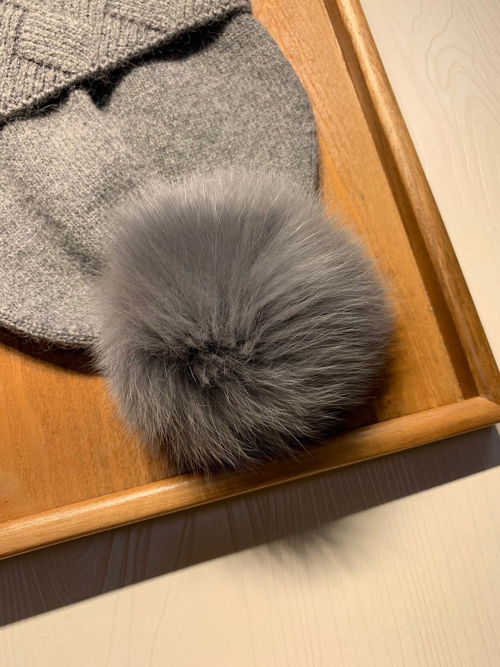 BEANIE HAT IN DOVE GRAY WOOL AND RABBIT FUR 361434