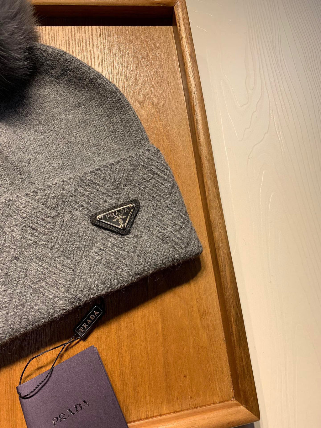 BEANIE HAT IN DOVE GRAY WOOL AND RABBIT FUR 361434