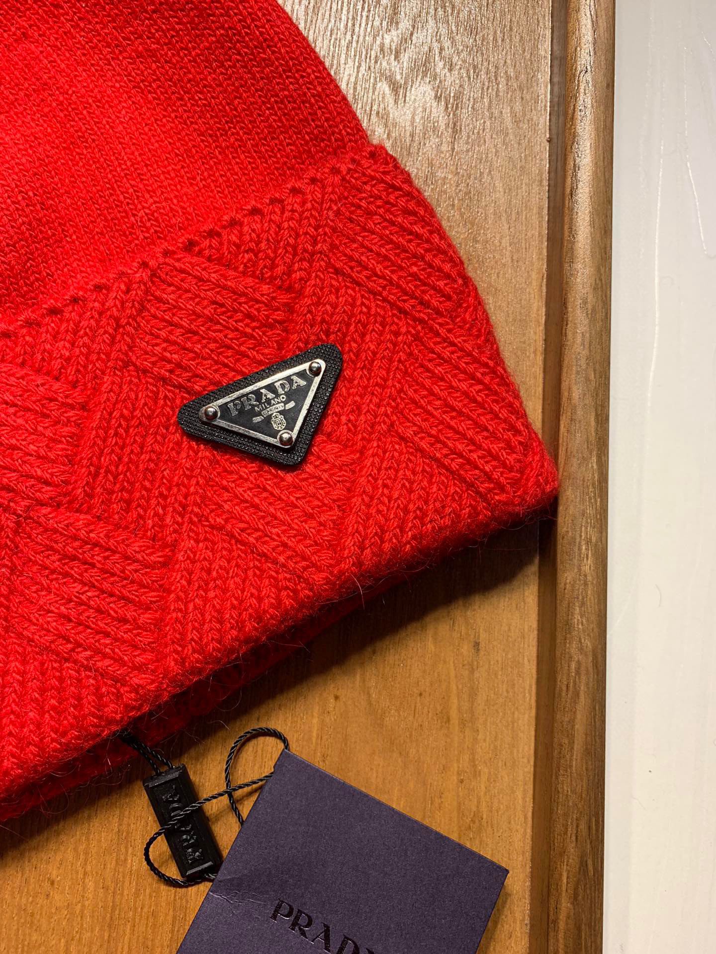 BEANIE HAT IN CHERRY RED WOOL AND RABBIT FUR 361436