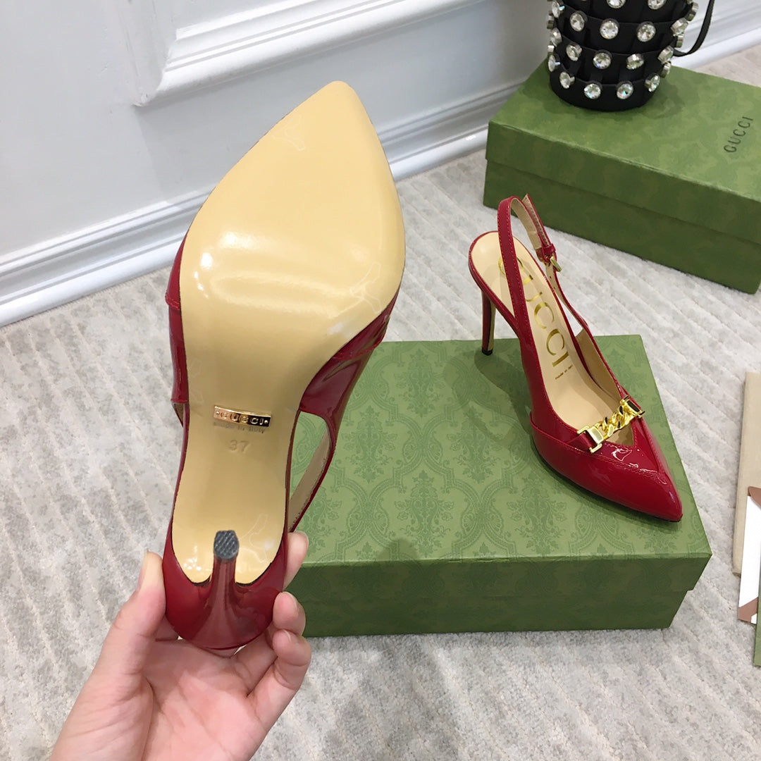 GG HIGH HEEL SLINGBACK RUBY CALFSKIN WITH CHAIN