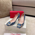 BELLE VIVIER PUMPS IN LIGHT BLUE GLOSSY CALFSKIN GOLD BUCKLE