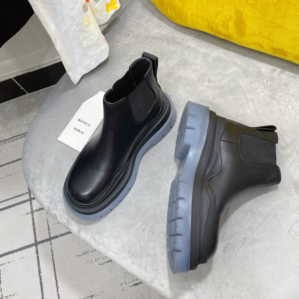 TIRE CHELSEA BOOT IN BLACK MIX ICE BLUE CALFSKIN