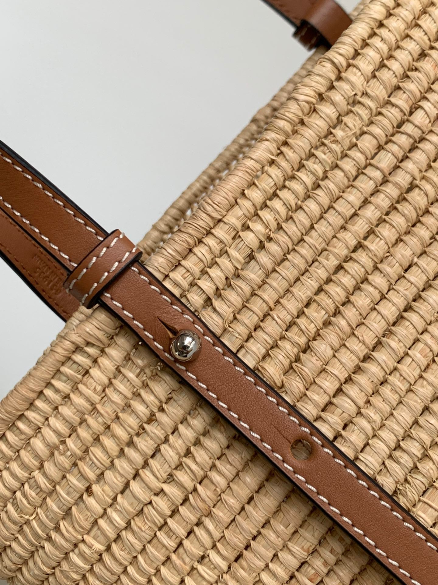 LOEWE 25S BASKET BAG 30 IN NATURAL MIX BROWN RAFFIA CALFSKIN SHOULDER STRAP