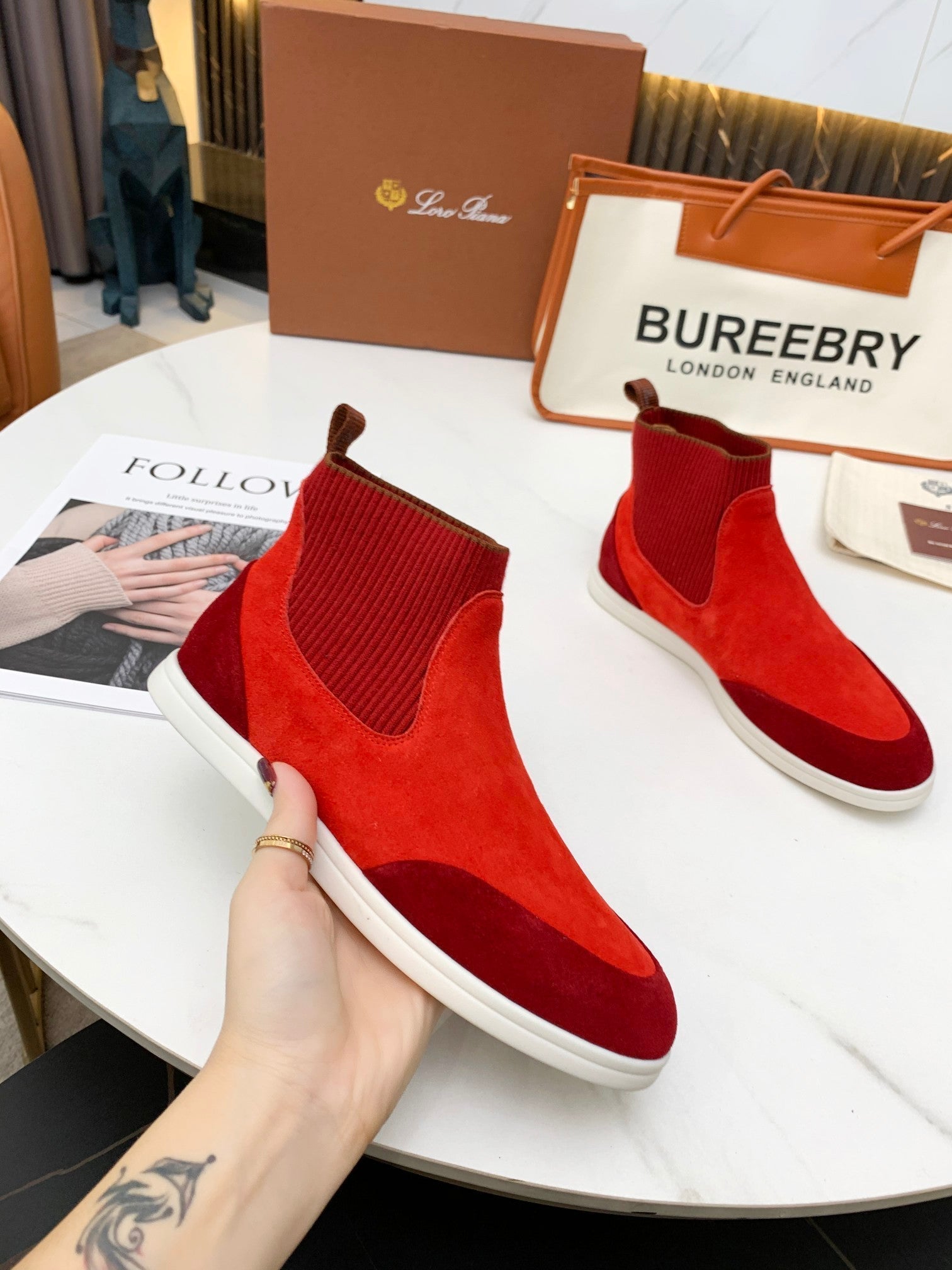 LP CHARMS ANKLE BOOTS RED ORANGE CASHMERE FABRIC