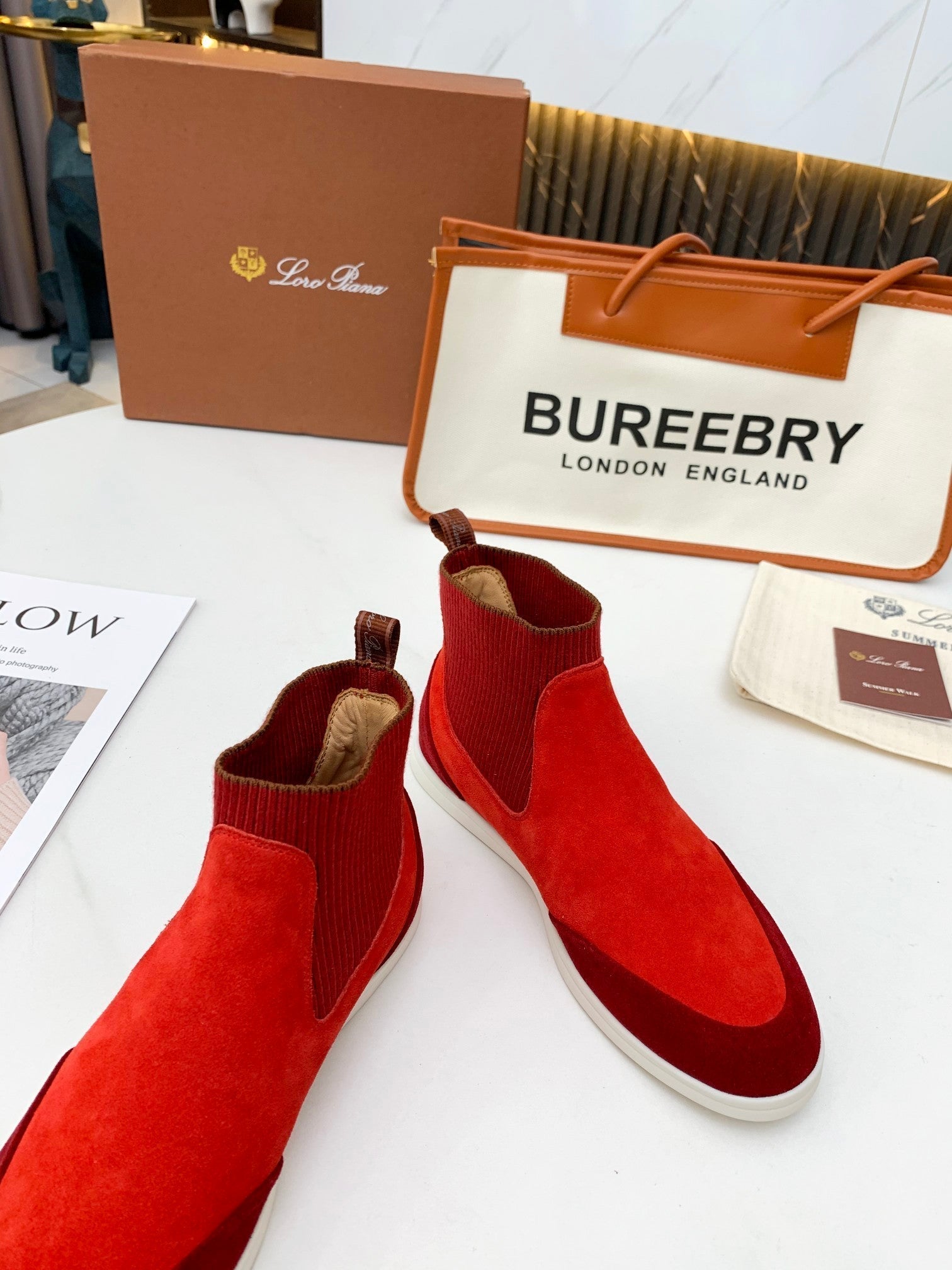 LP CHARMS ANKLE BOOTS RED ORANGE CASHMERE FABRIC