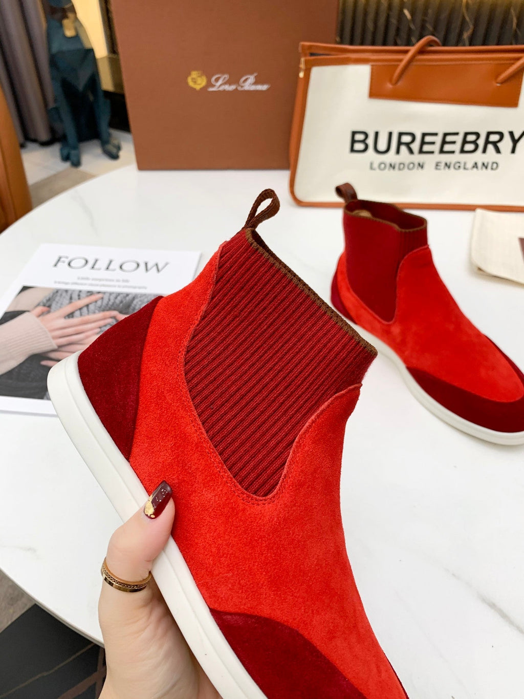 LP CHARMS ANKLE BOOTS RED ORANGE CASHMERE FABRIC