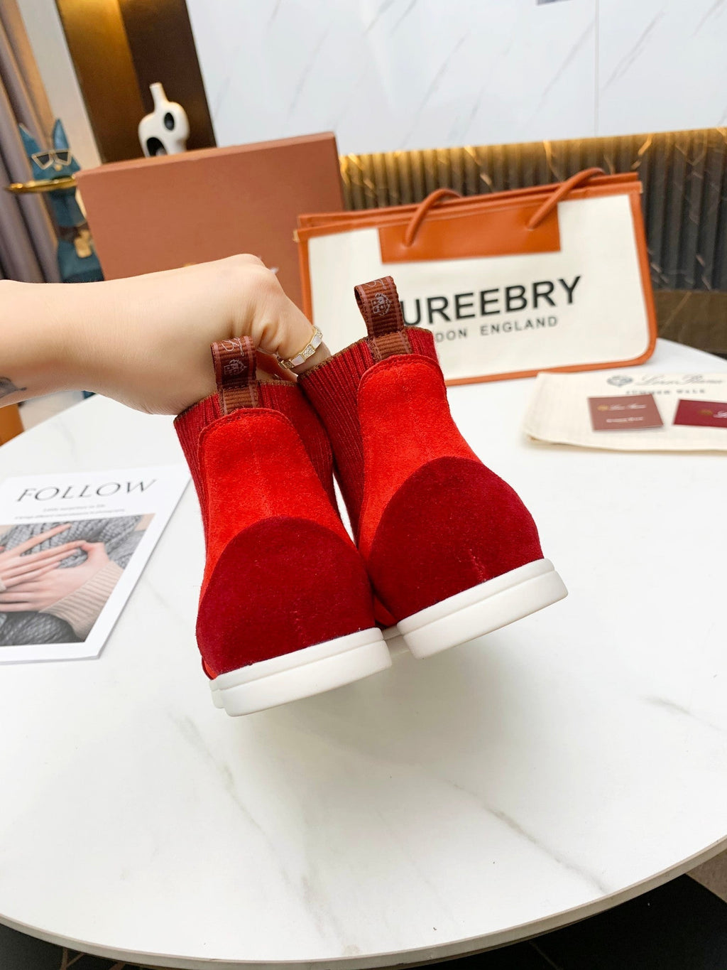 LP CHARMS ANKLE BOOTS RED ORANGE CASHMERE FABRIC