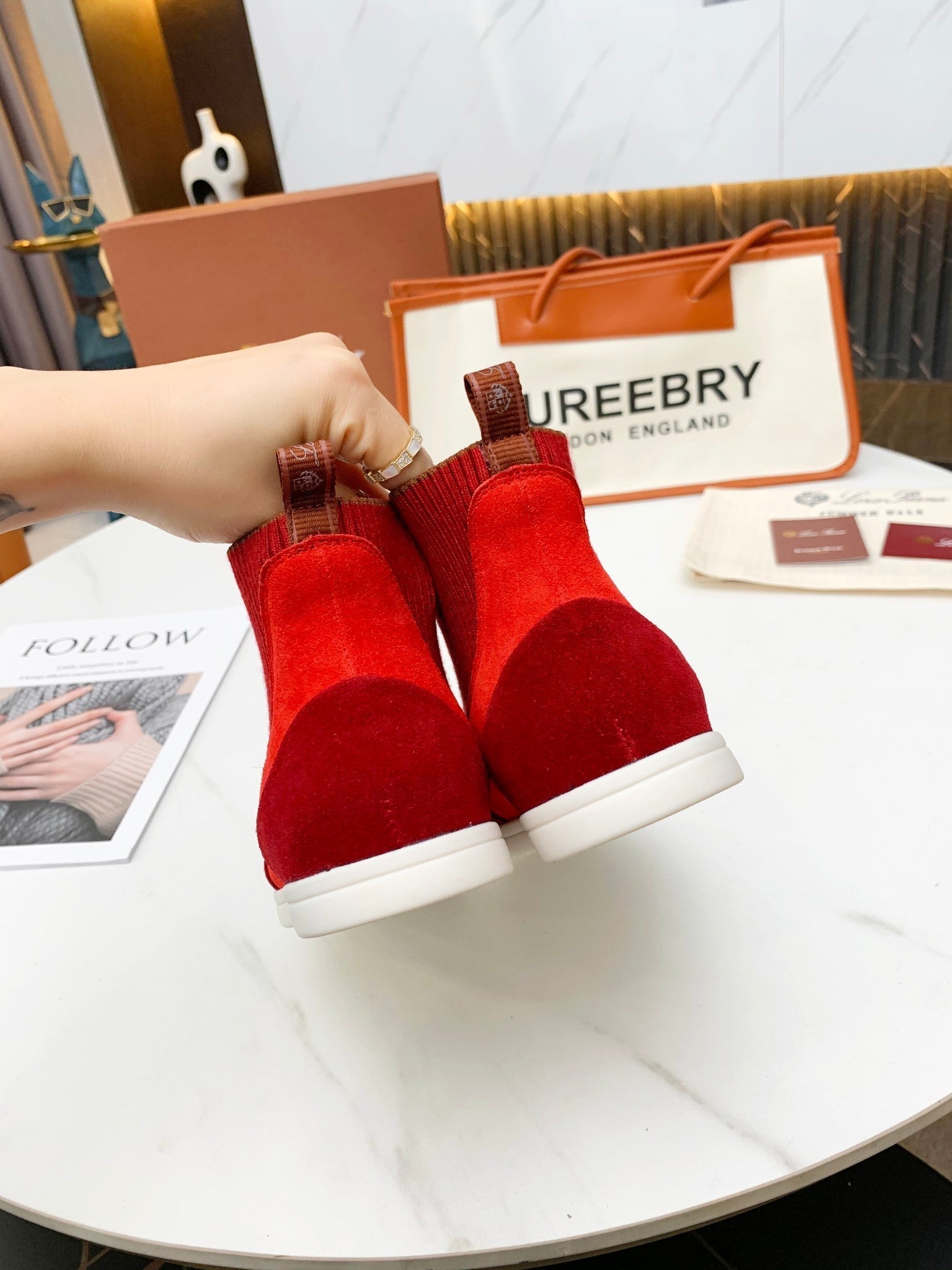 LP CHARMS ANKLE BOOTS RED ORANGE CASHMERE FABRIC