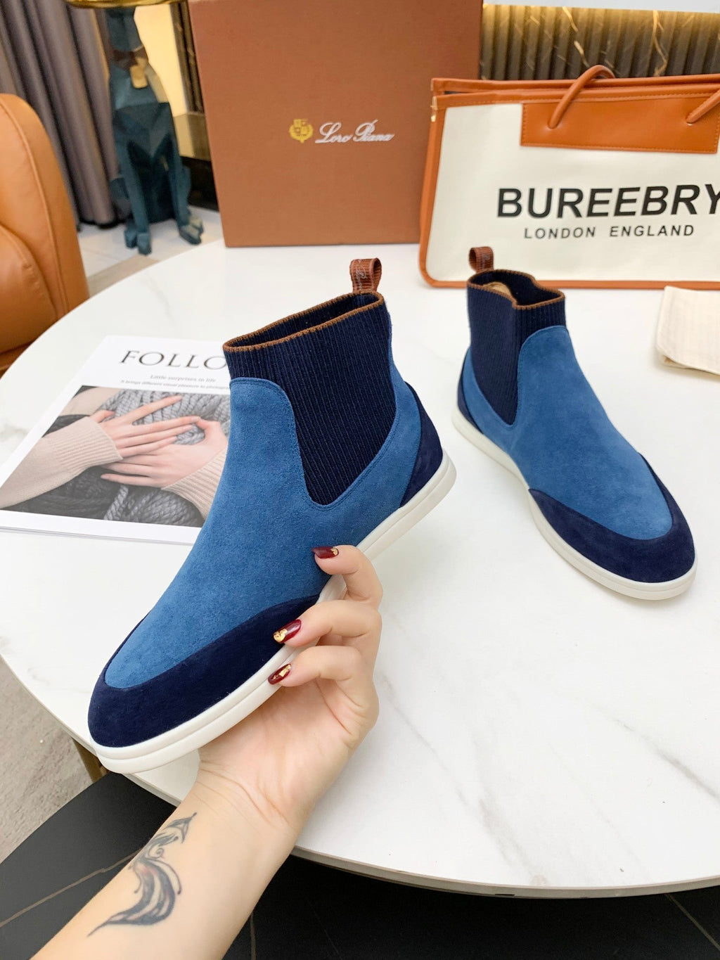 LP CHARMS ANKLE BOOTS LAPIS CASHMERE FABRIC