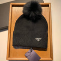 BEANIE HAT IN BLACK WOOL AND RABBIT FUR 361438