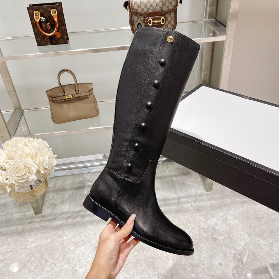 GG CLASSIC KNEE HIGH BOOTS IN BLACK IMPORTED CALFSKIN