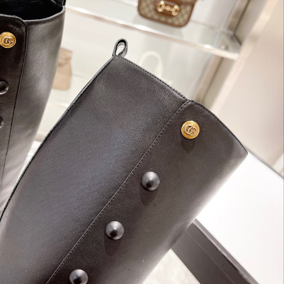 GG CLASSIC KNEE HIGH BOOTS IN BLACK IMPORTED CALFSKIN