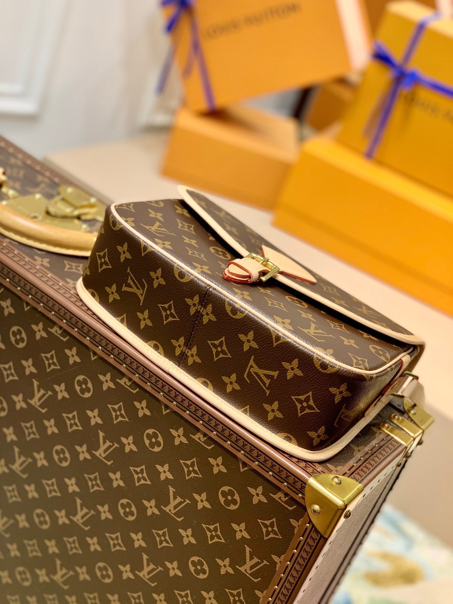 DIANE 27 IN BROWN MONOGRAM COATED CANVAS AND CALFSKIN