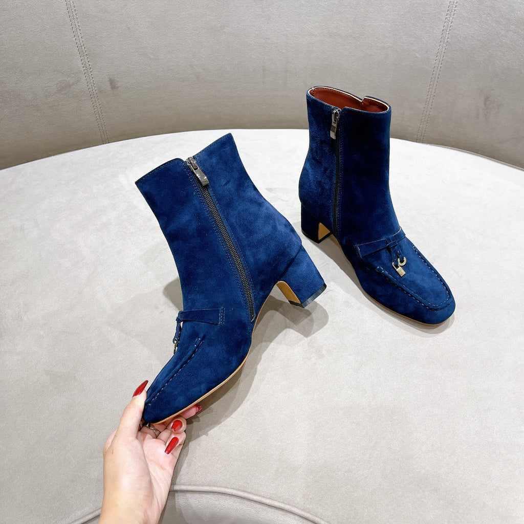 LP CHARMS ANKLE BOOTS METAL LOCK COBALT SUEDE