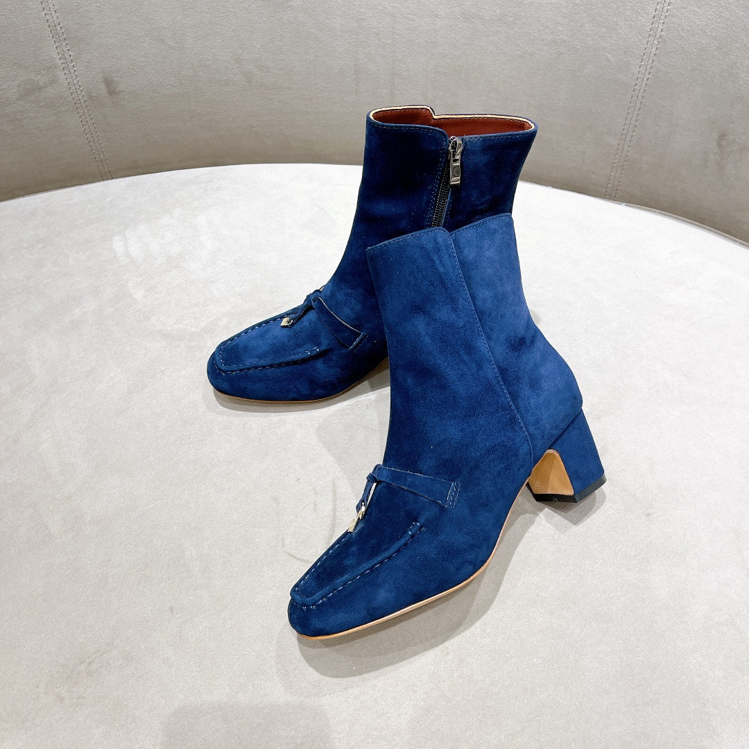LP CHARMS ANKLE BOOTS METAL LOCK COBALT SUEDE