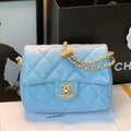 CHANEL 25S CLASSIC FLAP 19 CM IN LIGHT BLUE CAVIAR LEATHER WITH GOLD HARDWARE