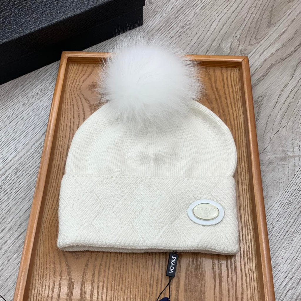 BEANIE HAT IN WHITE WOOL AND RABBIT FUR 346716
