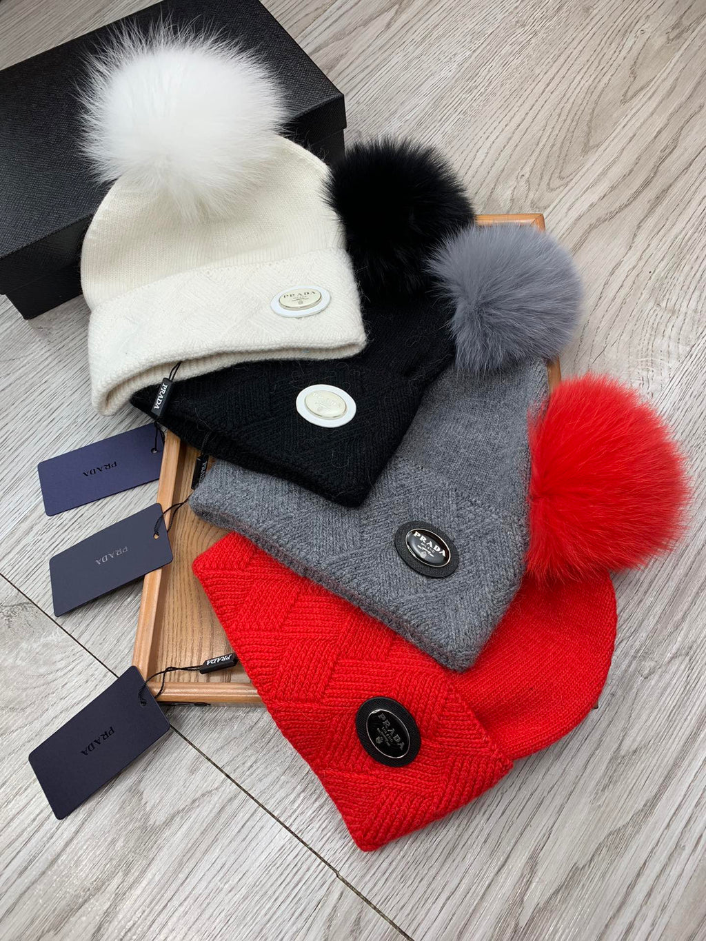 BEANIE HAT IN BLACK WOOL AND RABBIT FUR 346717