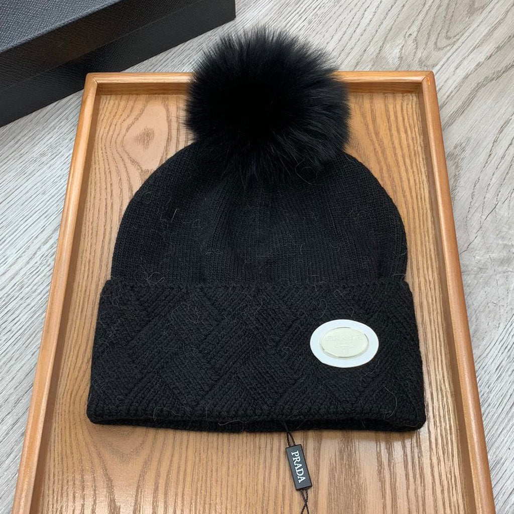 BEANIE HAT IN BLACK WOOL AND RABBIT FUR 346717