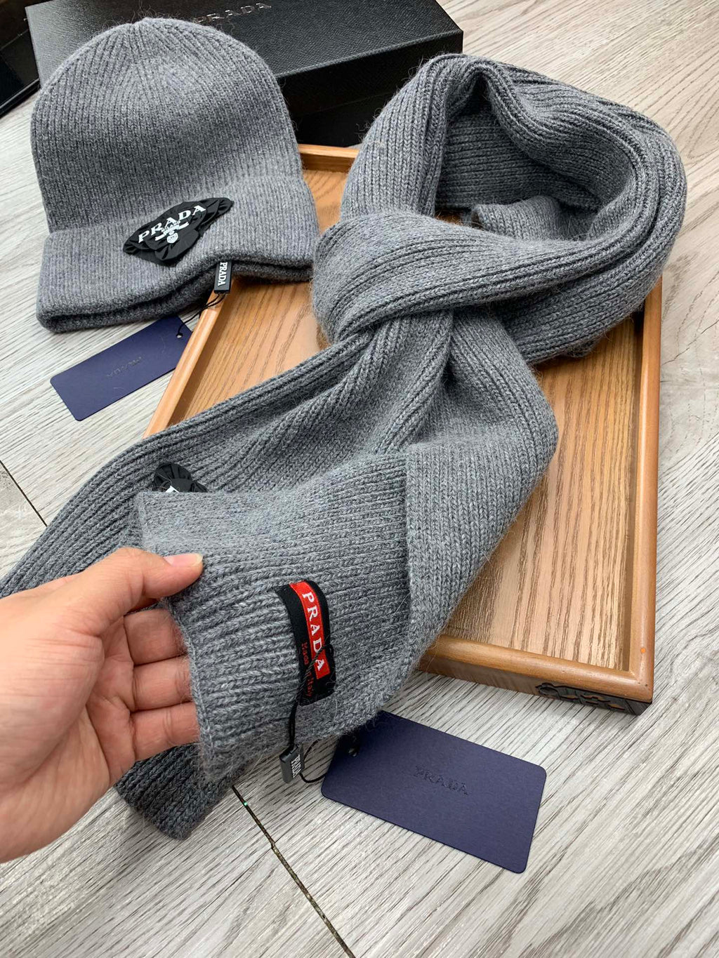 SET SCARF AND HAT IN MOUSE GRAY WOOL AND RABBIT FUR 386078