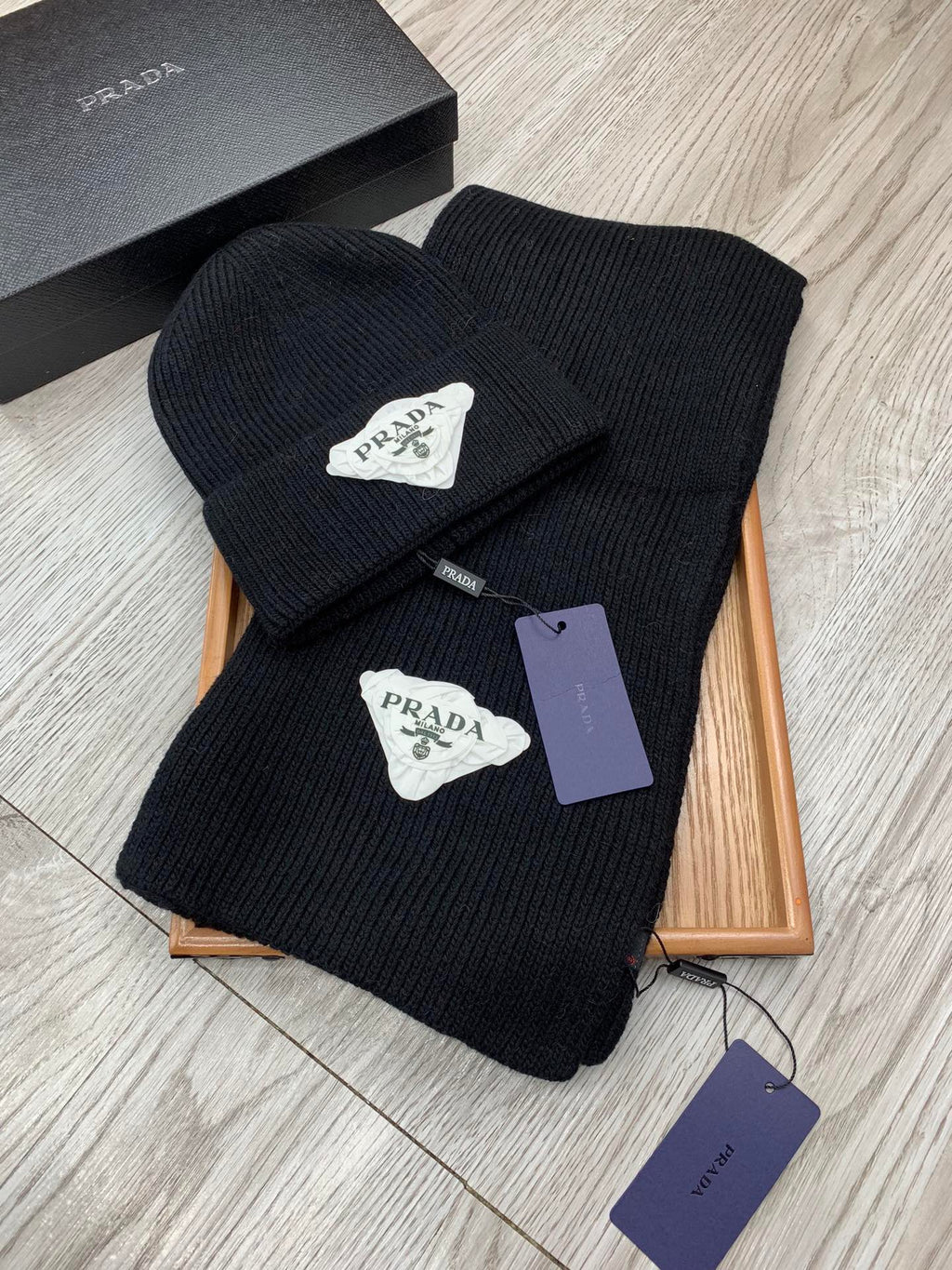 SET SCARF AND HAT IN BLACK WOOL AND RABBIT FUR 386077