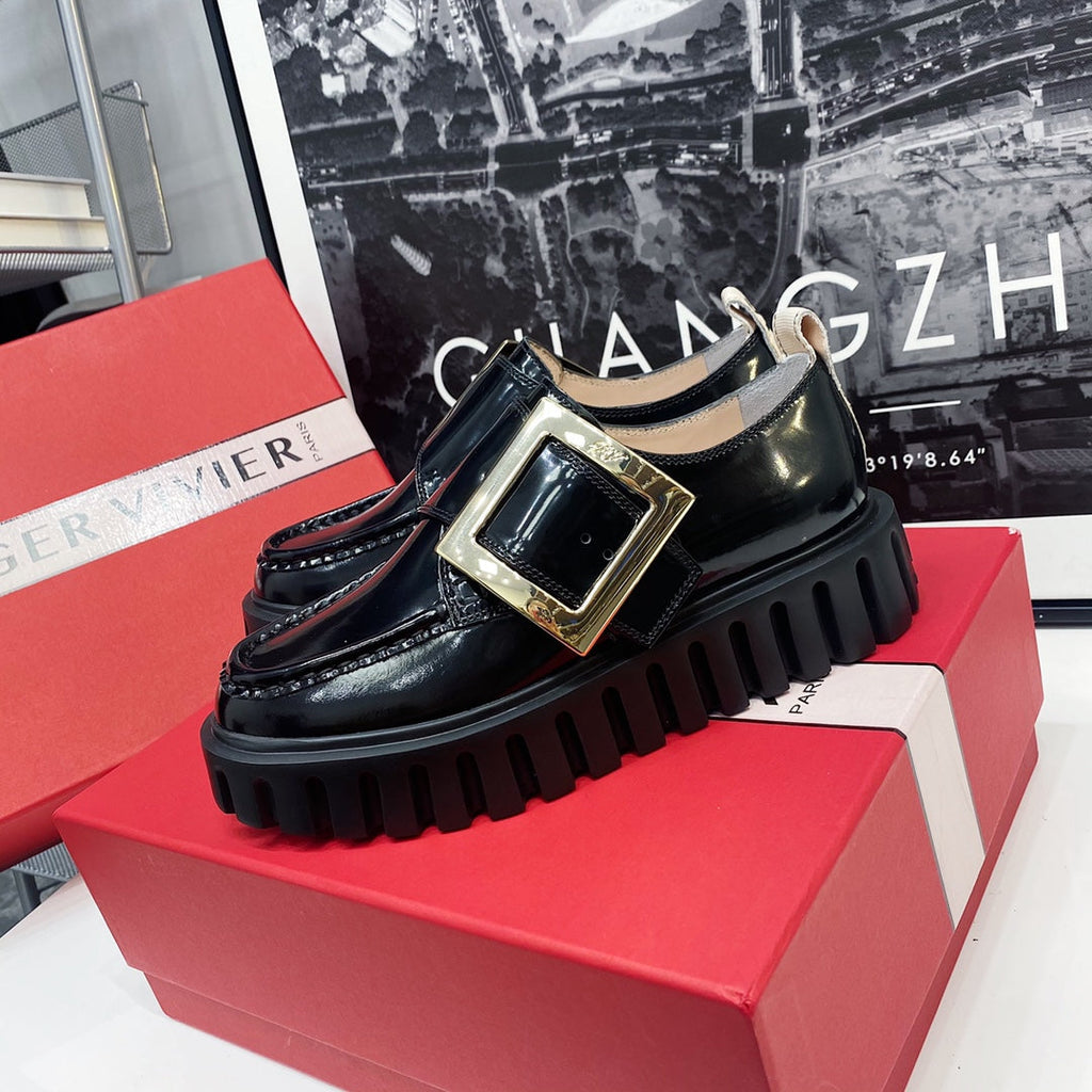 VIV' RANGERS LOAFERS IN BLACK SHINY CALFSKIN WITH GOLD BUCKLE ON THE SIDE OF THE TONGUE