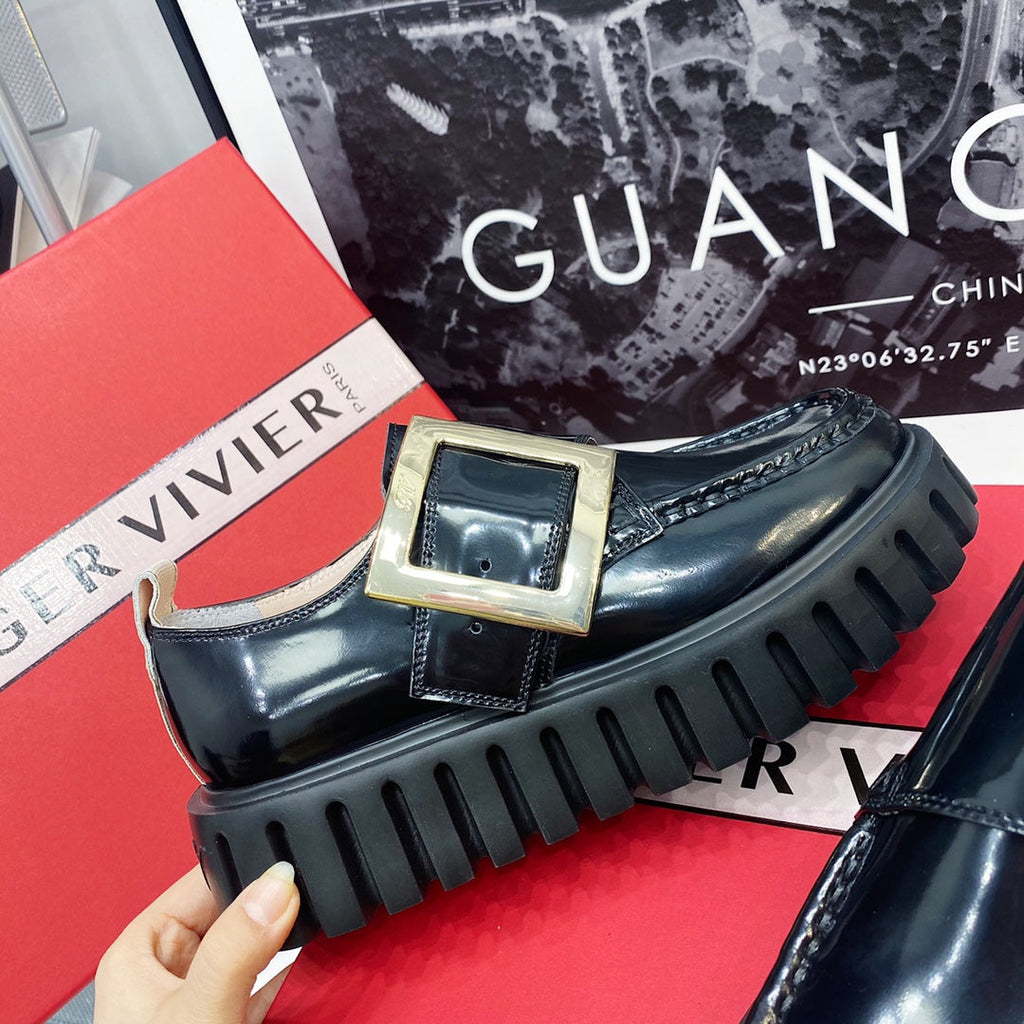 VIV' RANGERS LOAFERS IN BLACK SHINY CALFSKIN WITH GOLD BUCKLE ON THE SIDE OF THE TONGUE