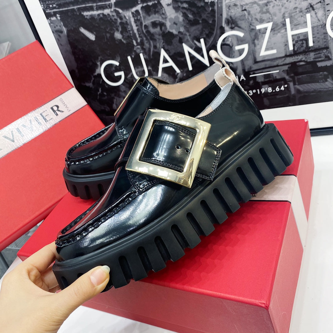 VIV' RANGERS LOAFERS IN BLACK SHINY CALFSKIN WITH GOLD BUCKLE ON THE SIDE OF THE TONGUE