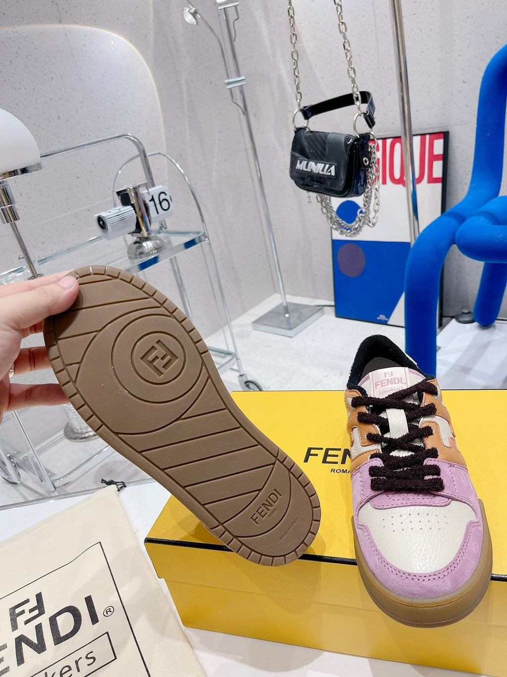 FENDI CASUAL SNEAKER IN COLORFUL CALFSKIN AND SUEDE
