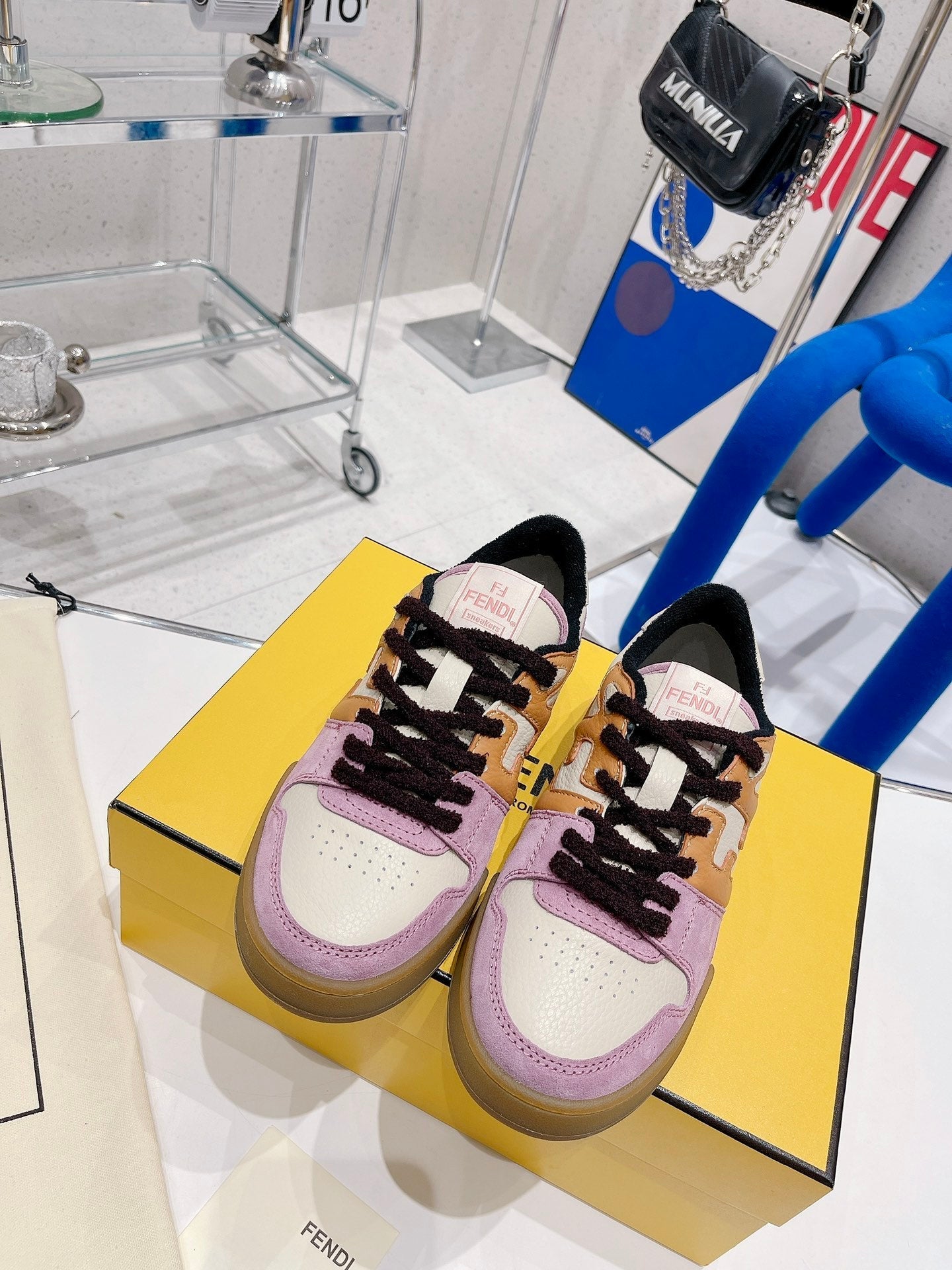 FENDI CASUAL SNEAKER IN COLORFUL CALFSKIN AND SUEDE