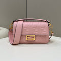 BAGUETTE WITH FF MOTIF 27 IN LIGHT PINK SOFT LAMBSKIN GOLD HARDWARE